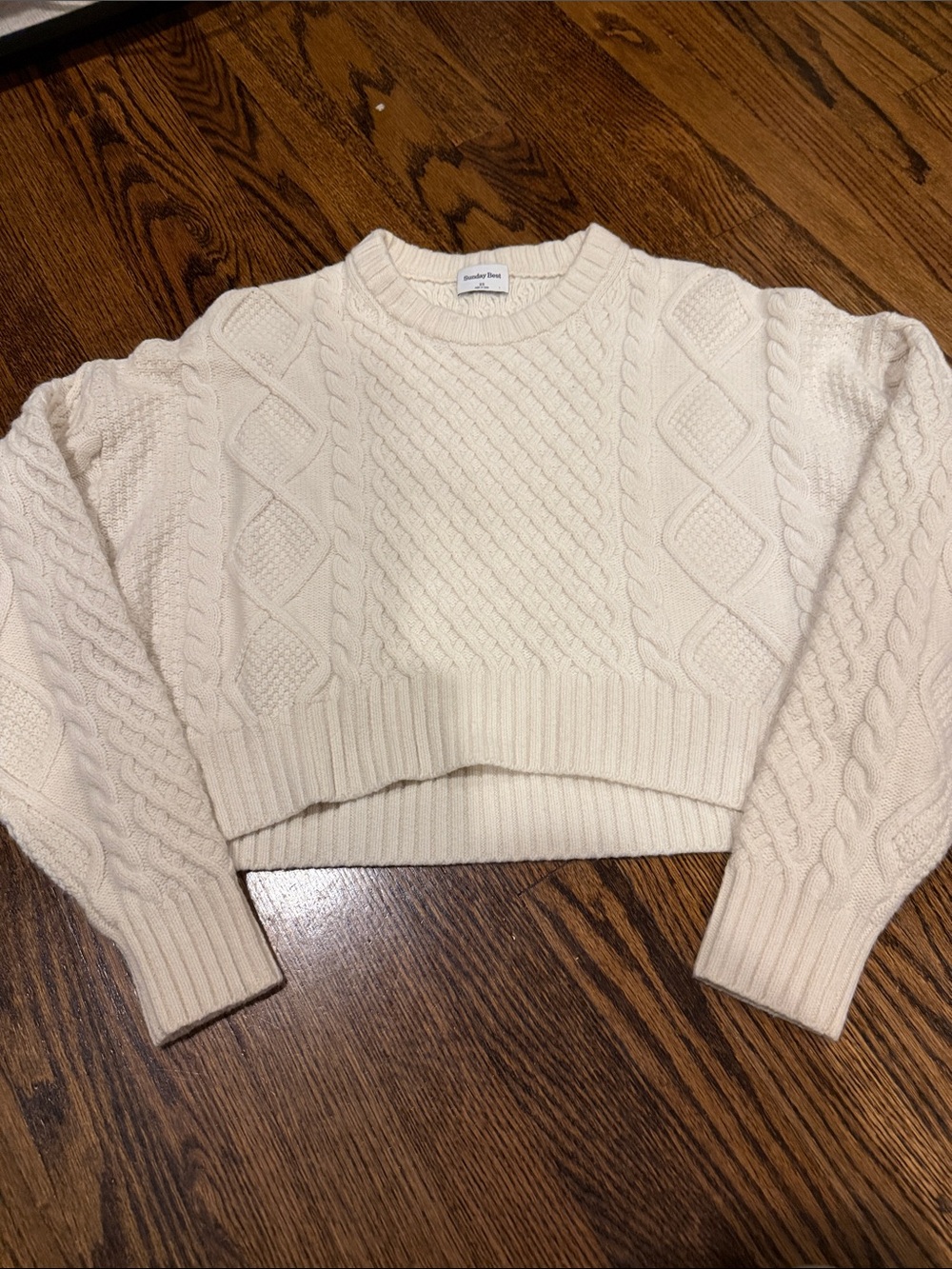 Sunday Best by Aritzia Cream Cable Knit Cropped Crewneck Sweater